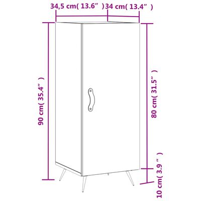 vidaXL Aparador de madera contrachapada blanco brillante 34,5x34x90 cm