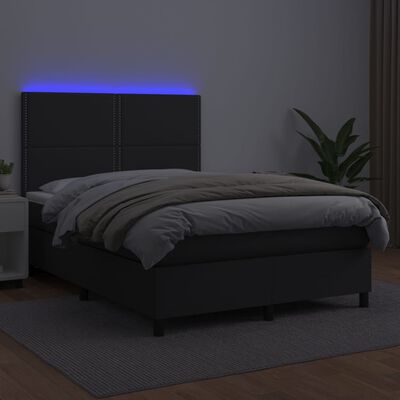 vidaXL Cama box spring colchón y LED cuero sintético negro 140x200 cm