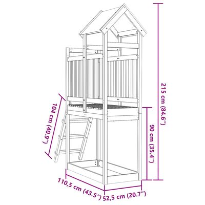 vidaXL Torre de juegos escalera madera maciza pino 110,5x52,5x215 cm