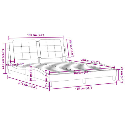 vidaXL Estructura de cama con luces LED cuero PE gris 160x200 cm