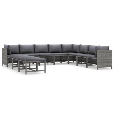 vidaXL Set de muebles de jardín 11 pzas y cojines ratán sintético gris