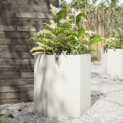 vidaXL Jardinera hexagonal acero blanco 46x40x45 cm