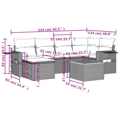 vidaXL Set sofás de jardín 7 piezas y cojines ratán sintético beige