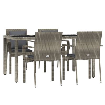 vidaXL Set comedor de jardín 5 piezas con cojines ratán sintético gris