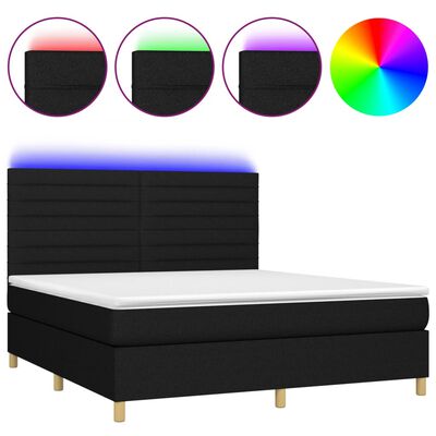 vidaXL Cama box spring colchón y luces LED tela negro 180x200 cm