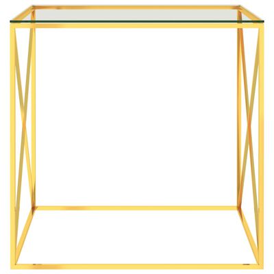 vidaXL Mesa de centro acero inoxidable y vidrio dorado 55x55x55 cm