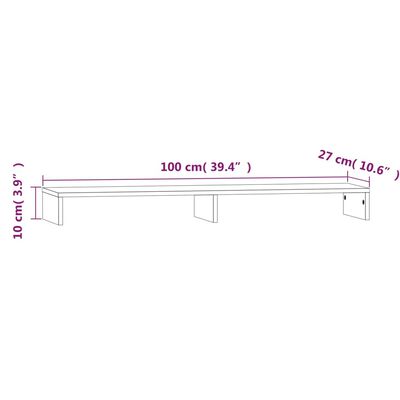 vidaXL Soporte para monitor madera maciza de pino 100x27x10 cm