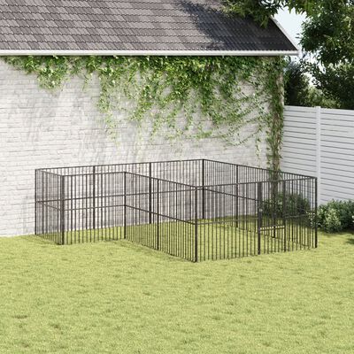 vidaXL Corralito para perros con 12 paneles acero galvanizado negro