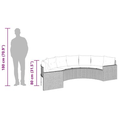 vidaXL Sofá de jardín semicircular con cojines ratán sintético beige