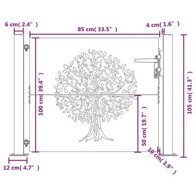 vidaXL Puerta de jardín acero corten diseño árbol 105x105 cm