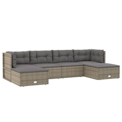 vidaXL Set de muebles de jardín 6 pzas y cojines ratán sintético gris