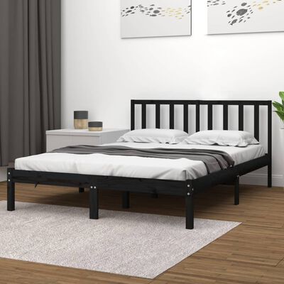 vidaXL Estructura de cama madera maciza de pino negro 135x190 cm