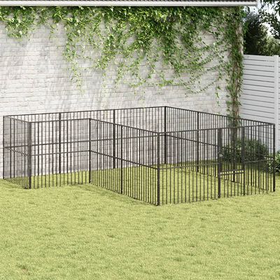 vidaXL Corralito para perros con 12 paneles acero galvanizado negro