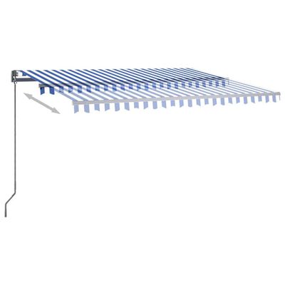 vidaXL Toldo automático LED sensor de viento azul y blanco 450x300 cm