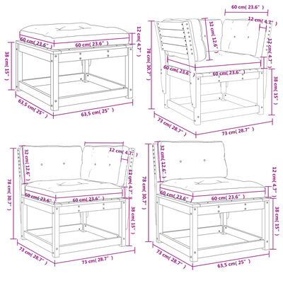 vidaXL Juego de muebles de jardín 5 pzas y cojines madera maciza pino