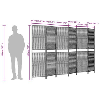 vidaXL Biombo de 6 paneles ratán sintético gris