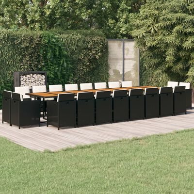 vidaXL Set de comedor jardín 21 pzas con cojines ratán sintético negro