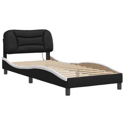 vidaXL Estructura cama con LED cuero sintético negro blanco 90x190 cm