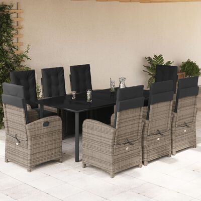 vidaXL Set comedor jardín 9 pzas y cojines ratán sintético gris