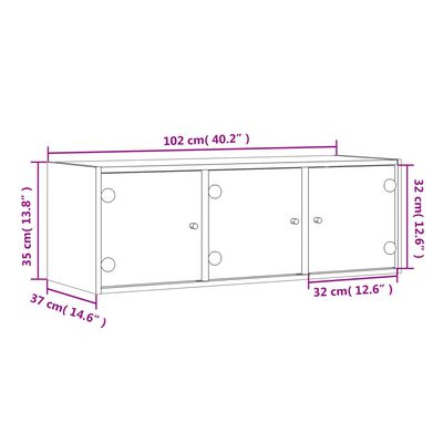 vidaXL Mueble de pared puertas de vidrio gris hormigón 102x37x35 cm