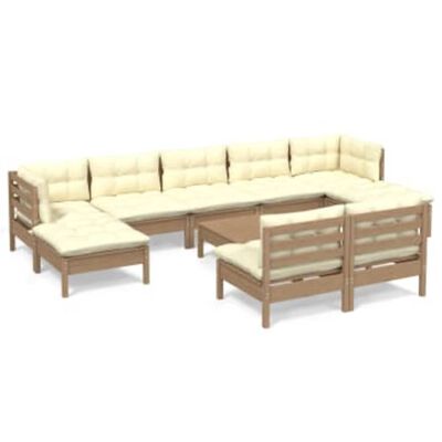 vidaXL Muebles de jardín 10 pzas y cojines madera de pino marrón miel