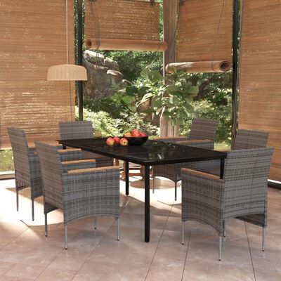 vidaXL Juego de comedor de jardín 7 piezas con cojines gris y negro