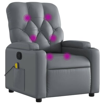 vidaXL Sillón de masaje reclinable cuero sintético gris