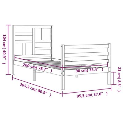 vidaXL Estructura de cama con cabecero madera maciza 90x200 cm