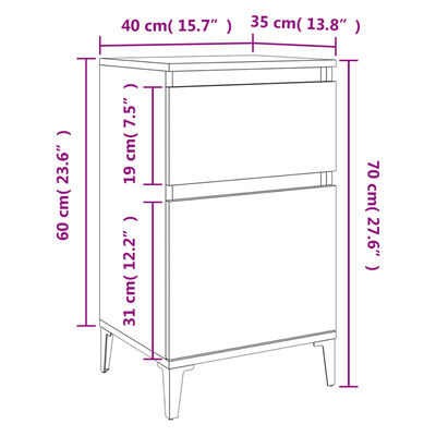 vidaXL Mesitas de noche 2 uds color gris Sonoma 40x35x70 cm