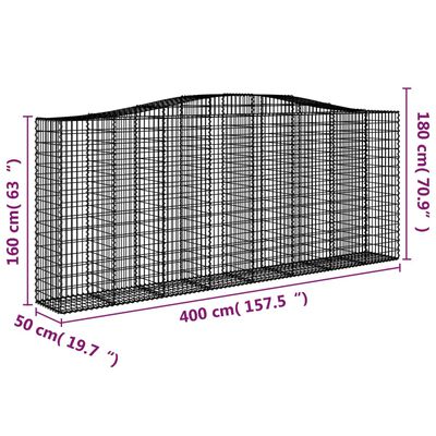 vidaXL Cestas de gaviones 6 uds forma de arco hierro 400x50x160/180 cm