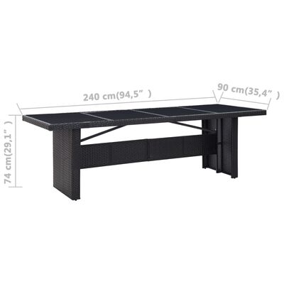 vidaXL Mesa de jardín ratán sintético y vidrio negro 240x90x74 cm