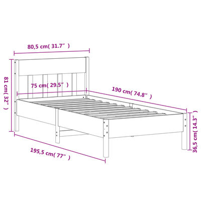 vidaXL Estructura de cama sin colchón madera maciza pino 75x190 cm