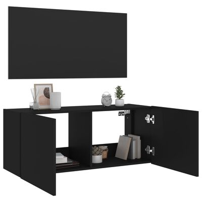 vidaXL Mueble de TV de pared con luces LED negro 100x35x41 cm