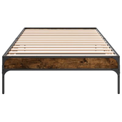 vidaXL Estructura cama madera ingeniería metal roble humo 100x200 cm