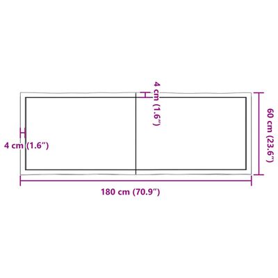 vidaXL Tablero mesa madera tratada borde natural marrón 180x60x(2-6)cm