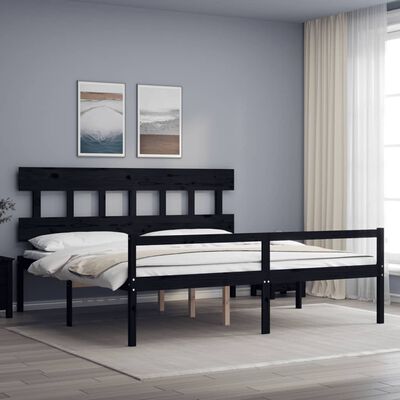 vidaXL Cama personas mayores cabecero madera maciza negro 200x200 cm