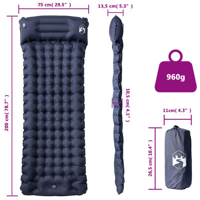 vidaXL Colchón de camping autoinflable con almohada 1 persona gris