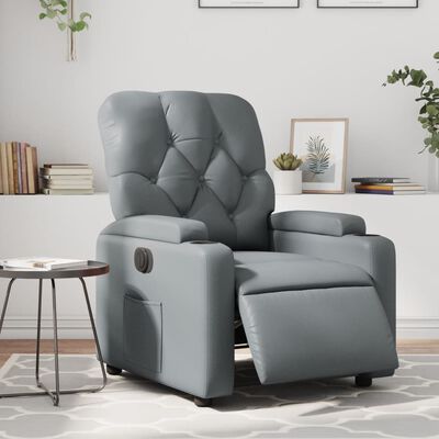 vidaXL Sillón reclinable eléctrico de cuero sintético gris