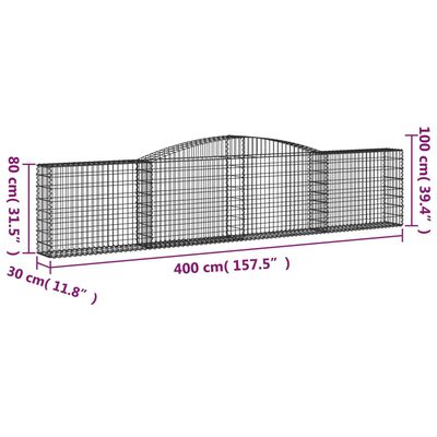 vidaXL Cestas de gaviones 10 uds forma de arco hierro 400x30x80/100 cm