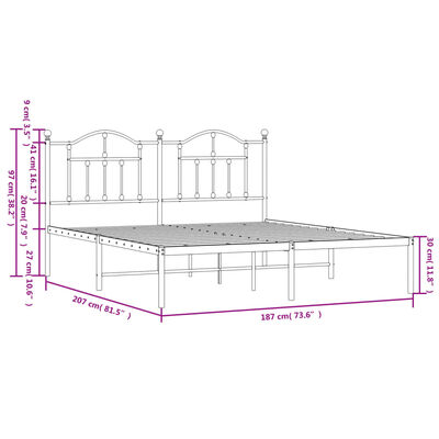 vidaXL Estructura de cama de metal con cabecero blanco 180x200 cm