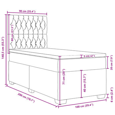 vidaXL Cama box spring con colchón tela gris oscuro 100x200 cm