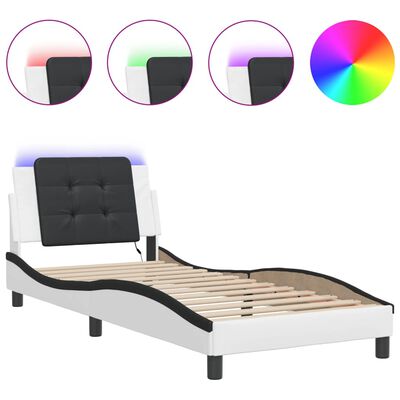 vidaXL Estructura cama con LED cuero sintético blanco negro 80x200 cm