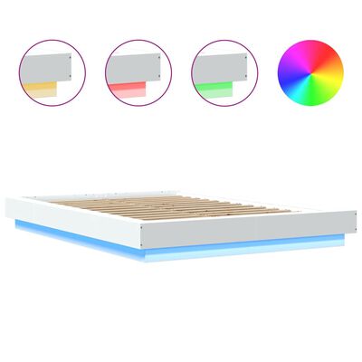 vidaXL Estructura de cama con LED madera ingeniería blanco 135x190 cm