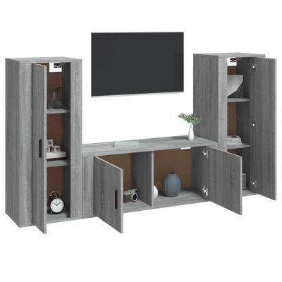 vidaXL Set de muebles para TV 3 pzas madera contrachapada gris Sonoma