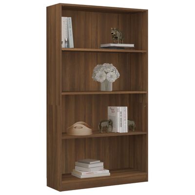 vidaXL Estantería de 5 niveles en madera de roble maciza, color marrón  rústico, accesorio de pared incluido, amplio almacenamiento para libros y