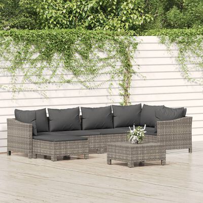 vidaXL Set de muebles de jardín 7 pzas y cojines ratán sintético gris