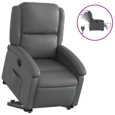 vidaXL Sillón reclinable elevable eléctrico de cuero sintético gris