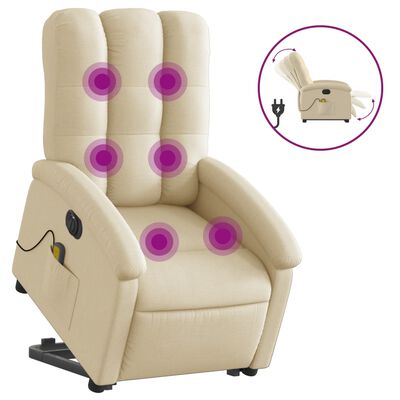 vidaXL Sillón de masaje eléctrico reclinable elevable tela crema