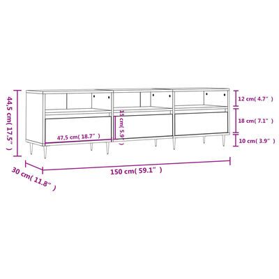 vidaXL Mueble para TV madera contrachapada gris Sonoma 150x30x44,5 cm