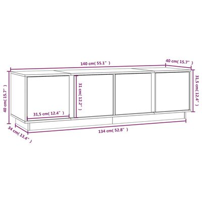 vidaXL Mueble de TV madera maciza de pino gris 140x40x40 cm